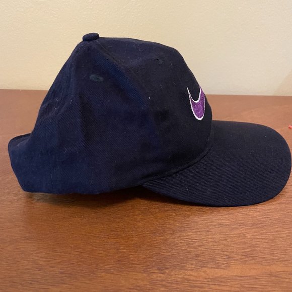 Nike Snapback Hat Rare Vintage 90s Big Swish Logo Black Purple - Picture 7 of 7